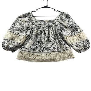 Christian Siriano Top Black Cream Lace Crop Women's Size S Elegant Chic